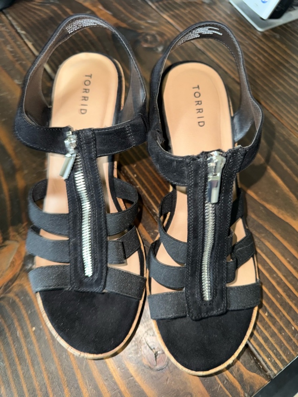 Torrid Black Zip Front Heel Strappy wedges - Picture 2 of 9